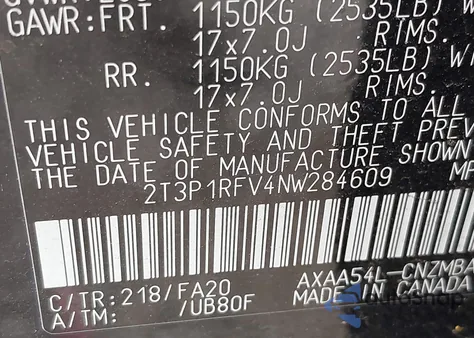 2022 Toyota Rav4 Xle z USA, uszkodzony, nr VIN 2T3P1RFV4NW284609